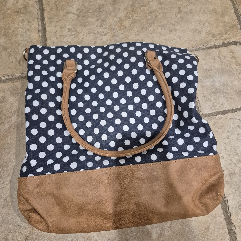 Merona Navy And Tan Bag with White Polka Dots